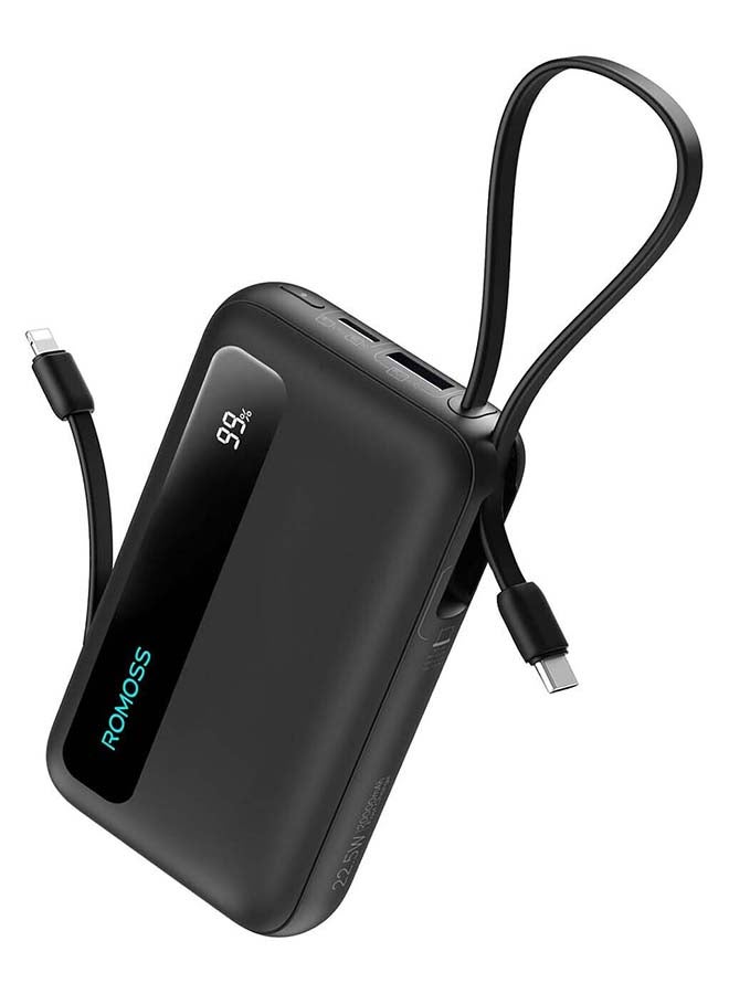 روموس بنك طاقة PPR10 بسعة 10000 مللي أمبير، رقيق للغاية، شاحن محمول، حزمة بطارية للشحن السريع، شحن سلكي سريع PD22.5W مع شاشة LED، كابل مدمج بطول 8 بوصات و 4 مخرجات، مناسب لـ iPhone 12-16، إلخ. - Image 1