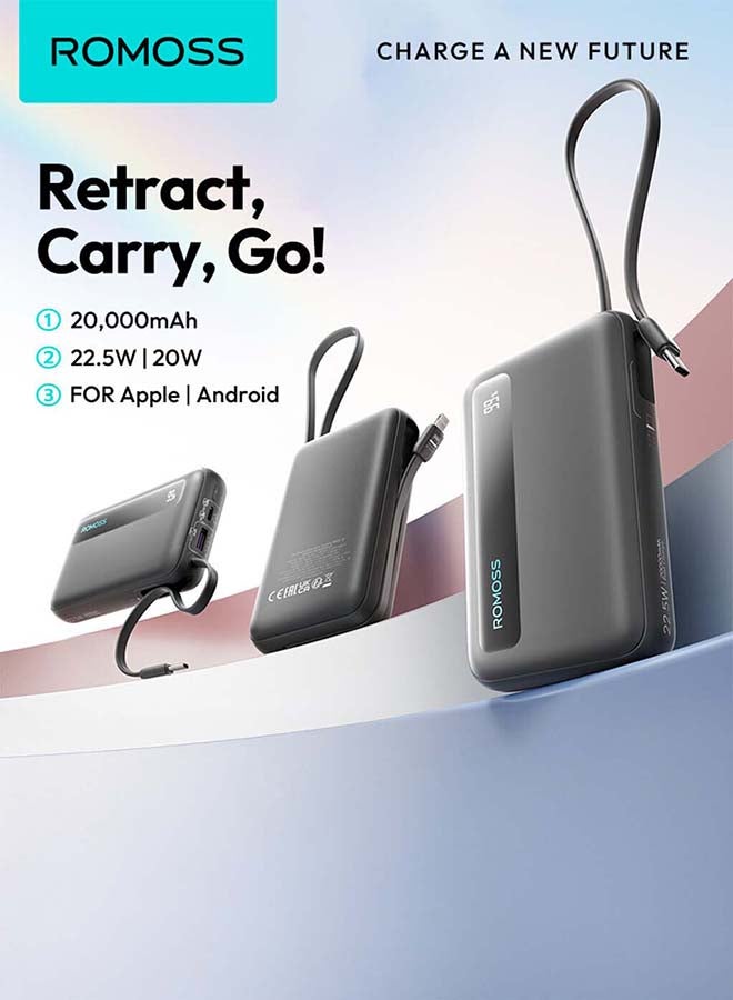 روموس بنك طاقة PPR10 بسعة 10000 مللي أمبير، رقيق للغاية، شاحن محمول، حزمة بطارية للشحن السريع، شحن سلكي سريع PD22.5W مع شاشة LED، كابل مدمج بطول 8 بوصات و 4 مخرجات، مناسب لـ iPhone 12-16، إلخ. - Image 2