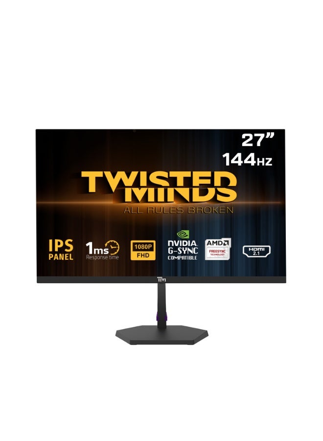 TWISTED MINDS 27" E-LED IPS FHD 144Hz 1ms Gaming Monitor, Adaptive Sync, Flicker-Free, Low Blue Light, HDMI 2.1, DP 1.4, Speakers, VESA Mount, 99% sRGB, Model TM27FHD1441PS Low Blue Light - Image 1