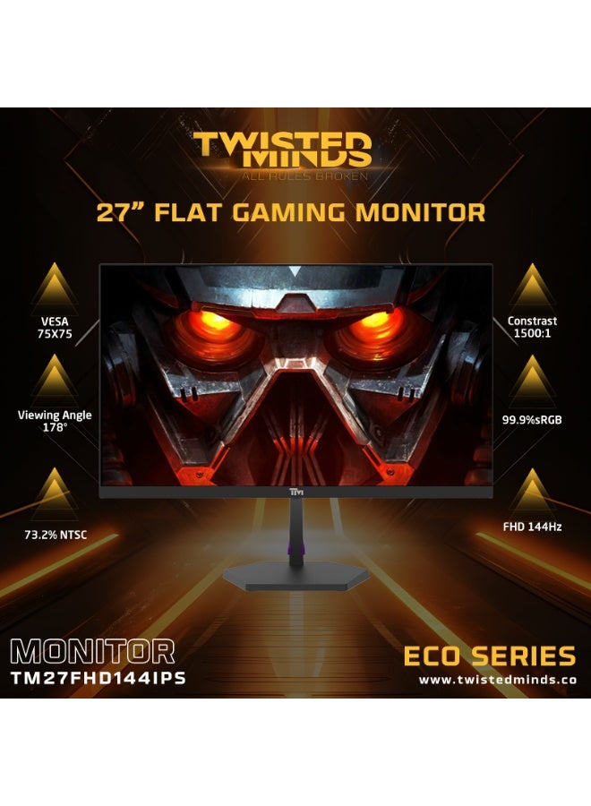 TWISTED MINDS 27" E-LED IPS FHD 144Hz 1ms Gaming Monitor, Adaptive Sync, Flicker-Free, Low Blue Light, HDMI 2.1, DP 1.4, Speakers, VESA Mount, 99% sRGB, Model TM27FHD1441PS Low Blue Light - Image 2