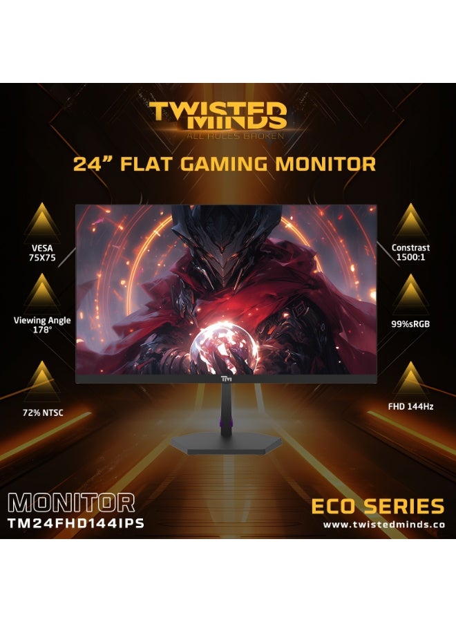 تويستيد مايندز شاشة الألعاب TM24FHD144IPS من سلسلة TM Eco، 24" شاشة ELED IPS، دقة FHD، معدل تحديث 144Hz، زمن استجابة 1ms، مزامنة متكيفة، خالية من الوميض، مكبرات صوت مدمجة - Image 2
