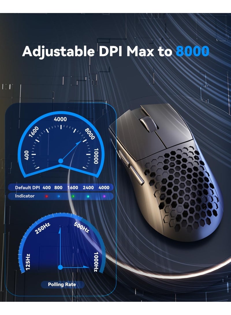 ريدراجون ماوس ألعاب لاسلكي M725 أستولاب لايت بقشرة خلوية، وزن خفيف للغاية 49 جرام، دقة 8000 نقطة في البوصة، ثلاثي الوضعيات BT5.1/2.4GHz/سلكي Type-C مع زرين جانبيين، قابل للبرمجة ماكرو لجهاز الكمبيوتر/ماك/لابتوب، أسود - Image 5