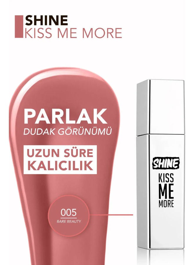 flormar Shine Kiss Me More Long-Lasting & Shiny Finish Liquid Lipstick 005 Bare Beauty - Image 3