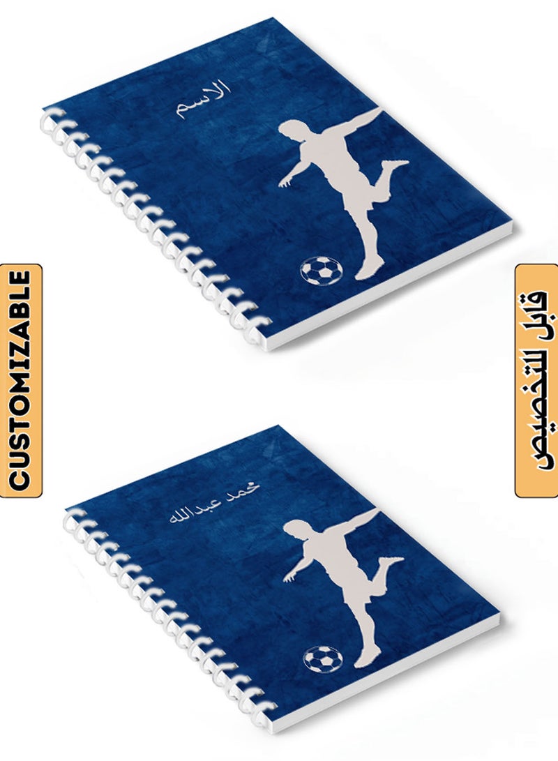 LOWHA Customizable Spiral Notebook with Front and Back Hard Covers Personalized with Your Name and  Football Player Design White/Blue - Image 1