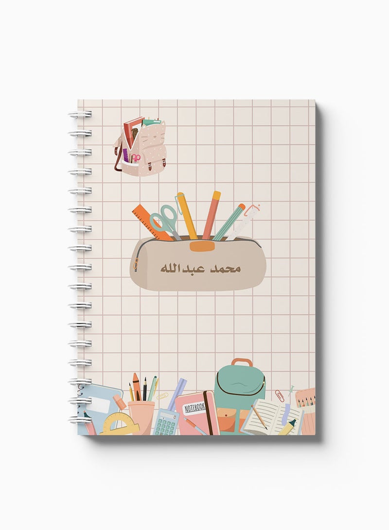 لوحة دفتر ملاحظات حلزوني قابل للتخصيص مع غلاف أمامي وخلفي صلب مخصص باسمك وتصميم حقيبة المدرسة - Image 5