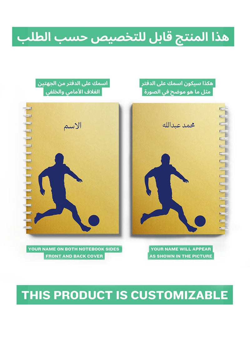 LOWHA Customizable Spiral Notebook with Front and Back Hard Covers Personalized with Your Name and  Football Player Design Blue/Yellow - Image 2