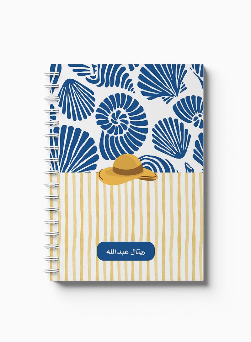 LOWHA Customizable Spiral Notebook with Front and Back Hard Covers Personalized with Your Name and  Sea Shell with Hat Design Blue/Yellow/White - Image 5
