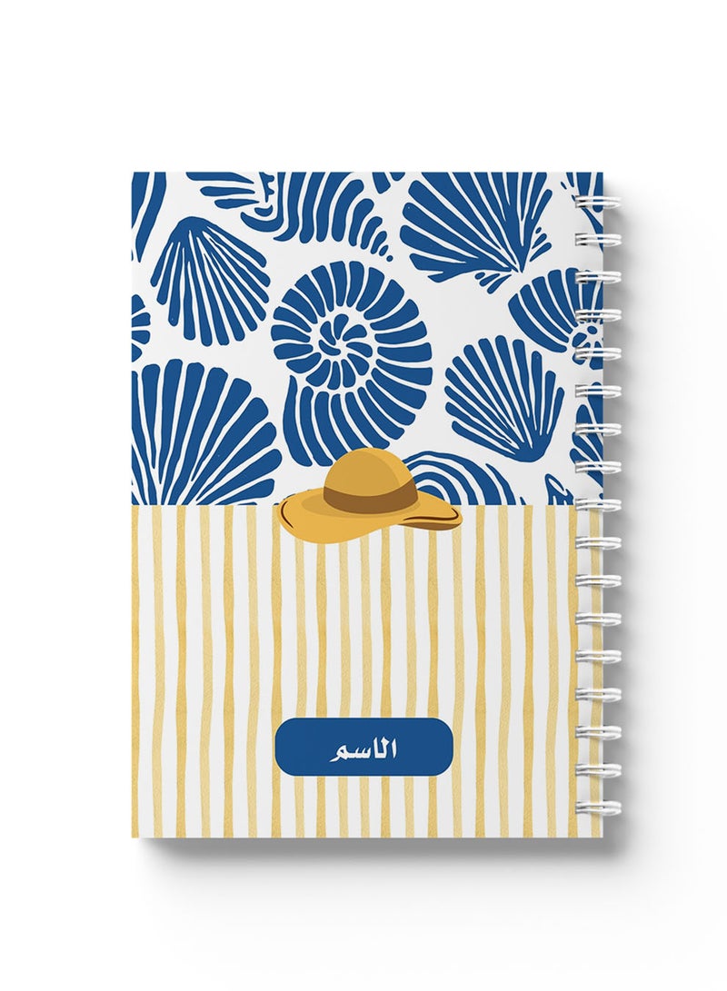 LOWHA Customizable Spiral Notebook with Front and Back Hard Covers Personalized with Your Name and  Sea Shell with Hat Design Blue/Yellow/White - Image 4