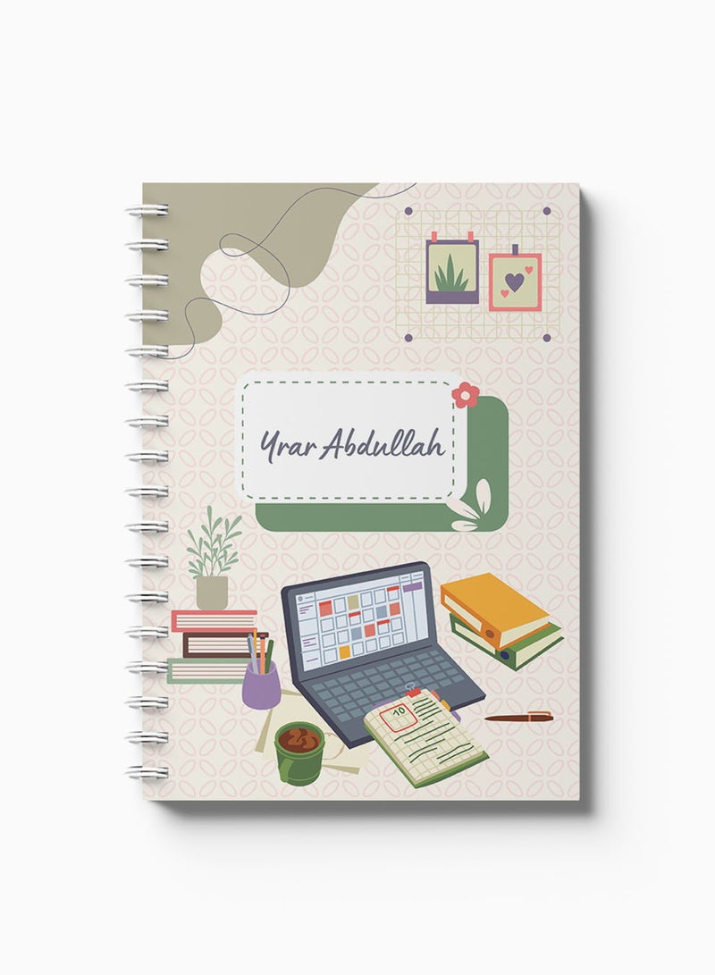LOWHA Customizable Spiral Notebook with Front and Back Hard Covers Personalized with Your Name and  Laptop with Books Design multicolour - Image 5
