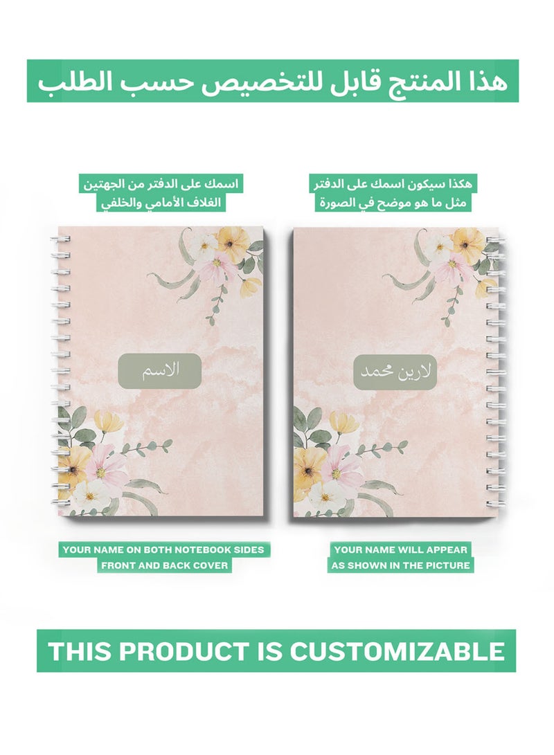 LOWHA Customizable Spiral Notebook with Front and Back Hard Covers Personalized with Your Name and  Flowers Design multicolour - Image 2