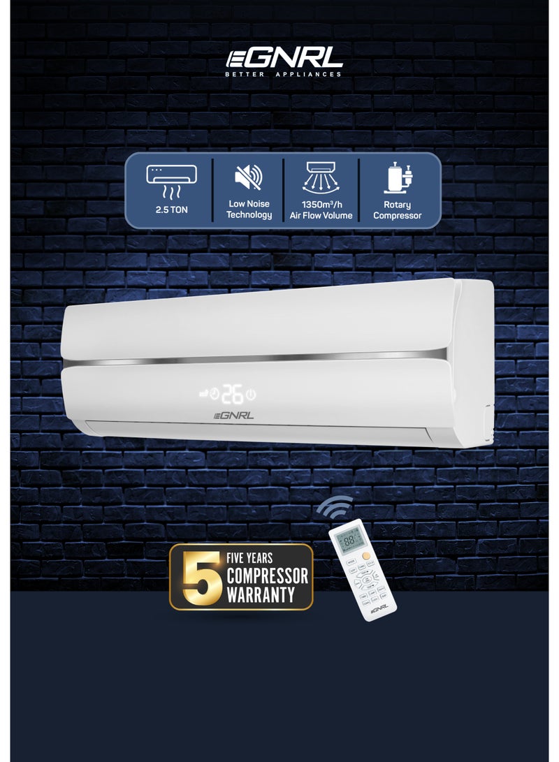 EGNRL 2.5 Ton T3 Rotary Split AC R410a, EG30T3N, 2025 New Model | Cool Only, Gold Fin, Auto Restart & 4-Way Airflow, | Remote Included, White - Free 5 Year Compressor Warranty 2550W EG30T3N White 2550 W EG30T3N White - Image 1