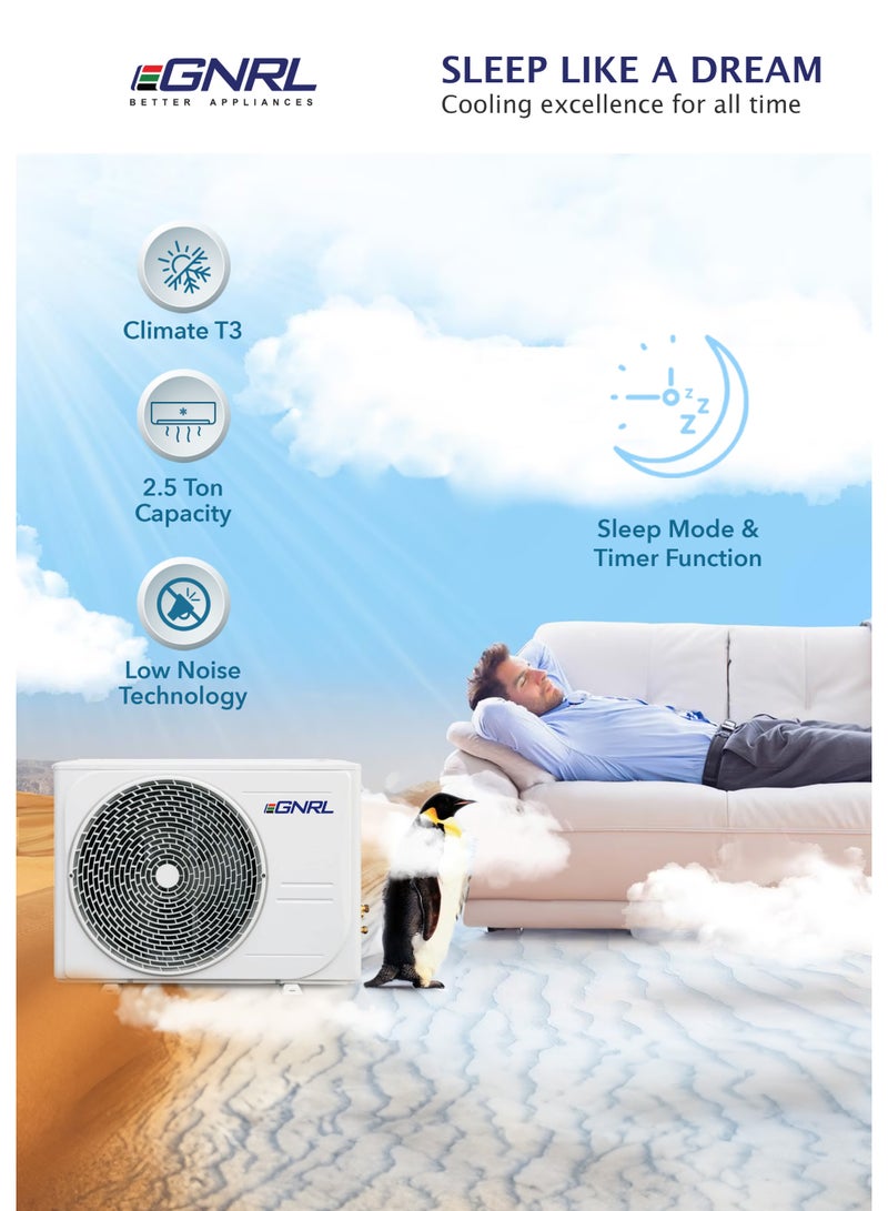 EGNRL 2.5 Ton T3 Rotary Split AC R410a, EG30T3N, 2025 New Model | Cool Only, Gold Fin, Auto Restart & 4-Way Airflow, | Remote Included, White - Free 5 Year Compressor Warranty 2550W EG30T3N White 2550 W EG30T3N White - Image 4