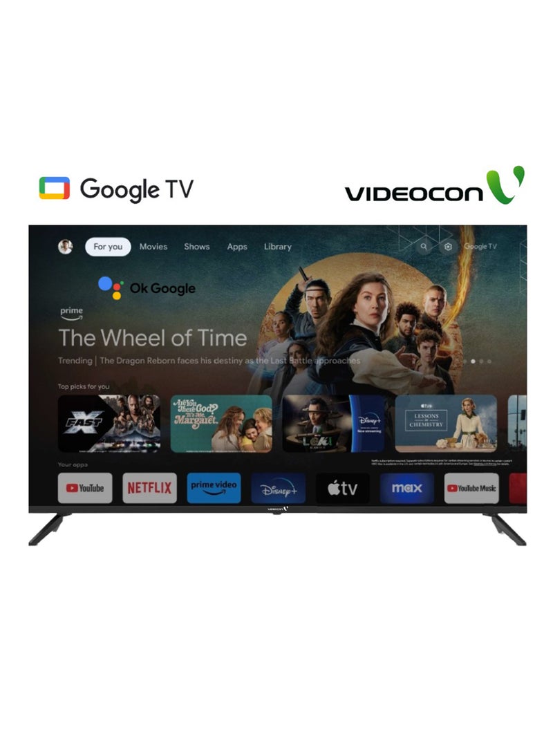 VIDEOCON 55-Inch 4K UHD Edgeless Official Google TV, Smart LED TV with Voice Remote, Dolby Audio, Bluetooth, Chromecast Built-In, DVB-T2/S2, Free Wall Mount – E55ELGT1100 Black - Image 1