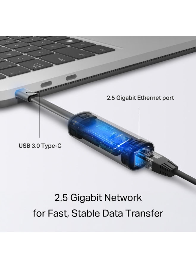 TP-LINK UE302C USB Type-C to 2.5 Gigabit Ethernet Adapter – High-Speed LAN Network Converter, Plug & Play, Compatible with Windows, Mac, Chromebook, Ultra-Fast RJ45 Wired Internet grey - Image 3