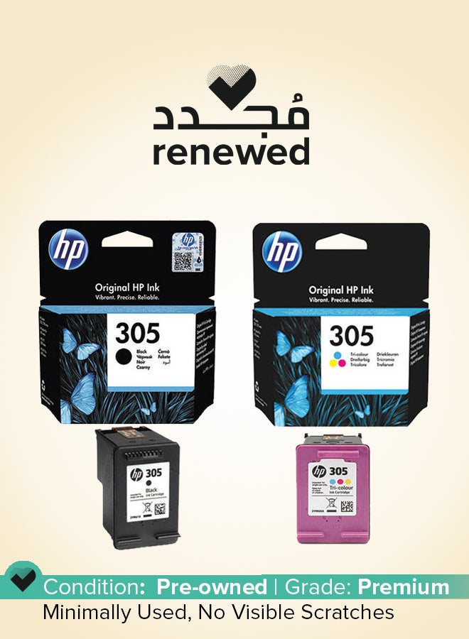 HP Renewed - 305 Black Original Ink Cartridge Black (1) + HP 305 Tri-color Original Ink Cartridge(1) Black/Multicolor - Image 1
