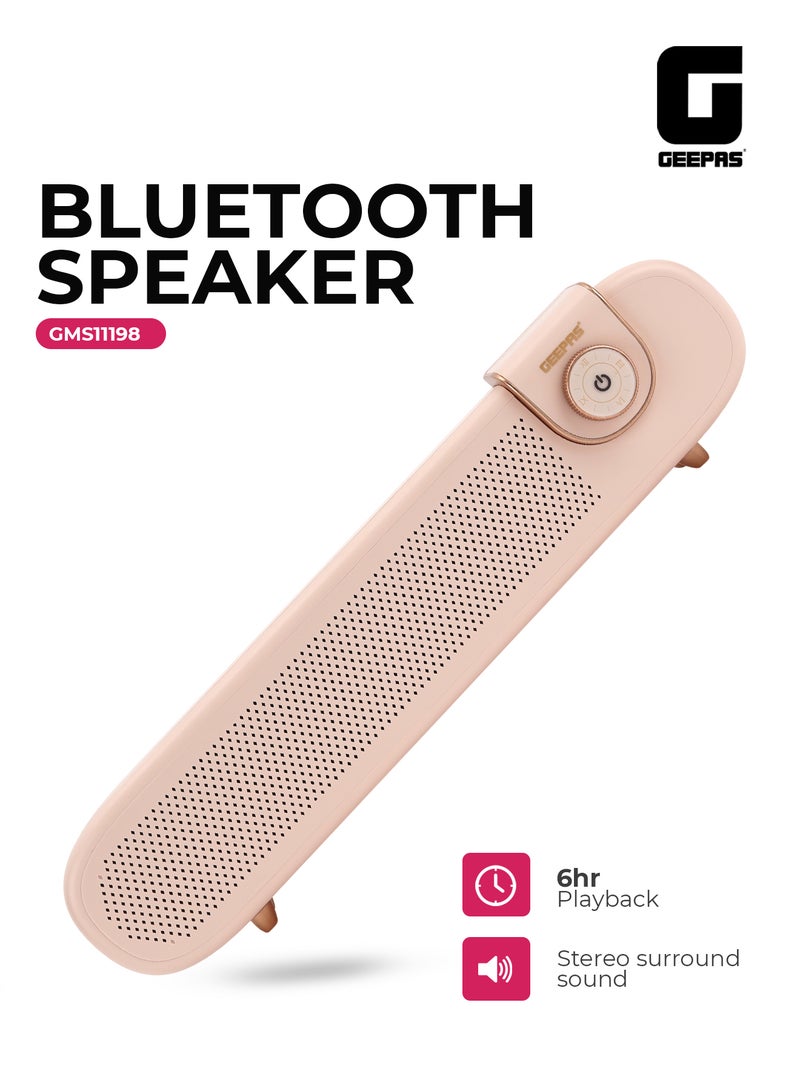 GEEPAS Portable Stylish Bluetooth Speaker | 6 Hours Playtime, Stereo Surround Sound, TF/USB/AUX Support | Type-C Charging, Compact Design GMS11198 | Pink pink - Image 1