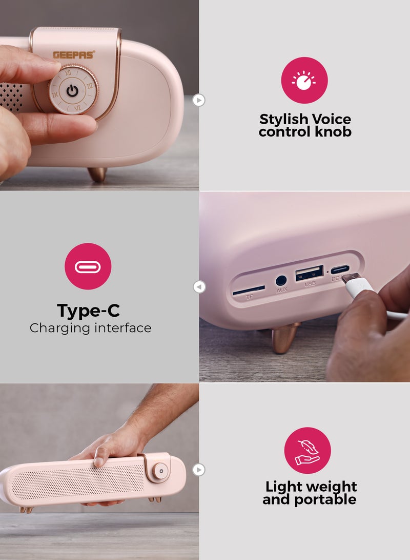GEEPAS Portable Stylish Bluetooth Speaker | 6 Hours Playtime, Stereo Surround Sound, TF/USB/AUX Support | Type-C Charging, Compact Design GMS11198 | Pink pink - Image 5