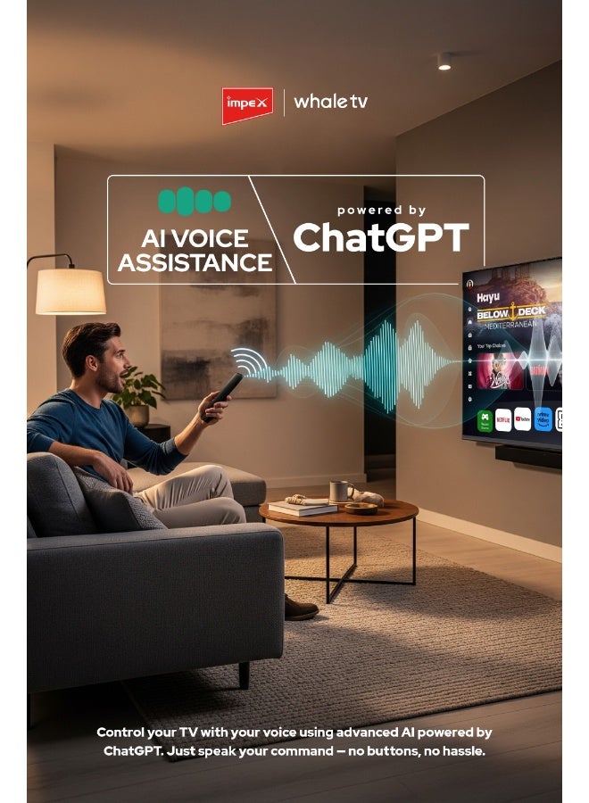 Impex Whale OS 50 Inch Smart QLED TV | 4K Ultra HD| ChatGPT AI Voice Assistant | Netflix, Prime, YouTube, Disney+ | 176° Viewing Angle | 8GB Internal Memory, 1.5GB RAM | 2xHDMI, 2xUSB | A+ Grade Panel | Wios50Q Wios50Q black - Image 4