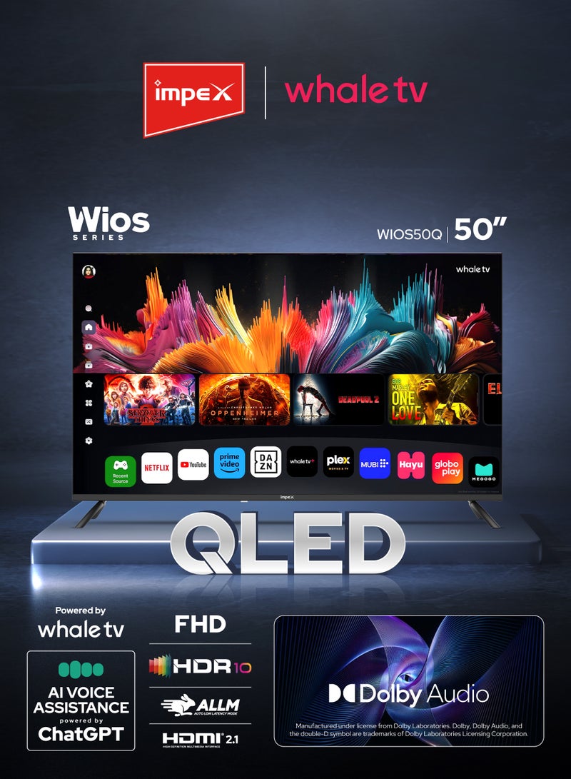 Impex Whale OS 50 Inch Smart Full HD QLED TV | ChatGPT AI Voice Assistant | Netflix, Prime, YouTube, Disney+ | 176° Viewing Angle | 8GB Internal Memory, 1.5GB RAM | 2xHDMI, 2xUSB | A+ Grade Panel | Wios50Q black - Image 3