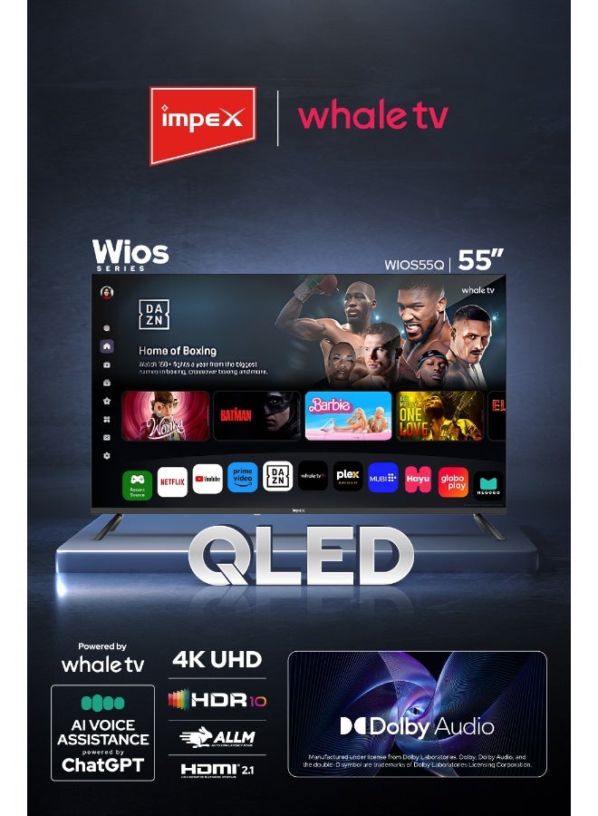 Impex WhaleOS 55-Inch Smart QLED TV | 4K-Ultra HD | AI Voice Assistant with ChatGPT | Netflix, Prime Video, YouTube, Disney+ | A+ Panel Grade | 8 GB Storage, 1.5 GB RAM | USB, HDMI, Audio Input, Video Input, RJ45 Input | Wide Viewing Angle | Wios55Q Wios55Q black - Image 2