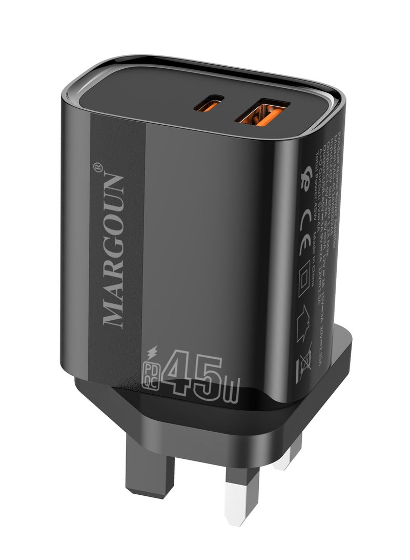 MARGOUN 45W Power Adapter Duo, Dual USB-C & USB-A Ports, PD & QC Super Fast Charging With Cable Type-C for Samsung Galaxy S23/S24/S25 Series Black - Image 4