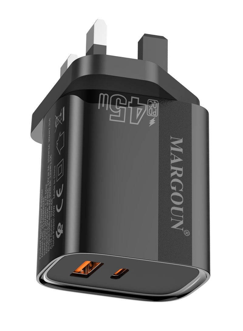 MARGOUN 45W Power Adapter Duo, Dual USB-C & USB-A Ports, PD & QC Super Fast Charging With Cable Type-C for Samsung Galaxy S23/S24/S25 Series Black - Image 5