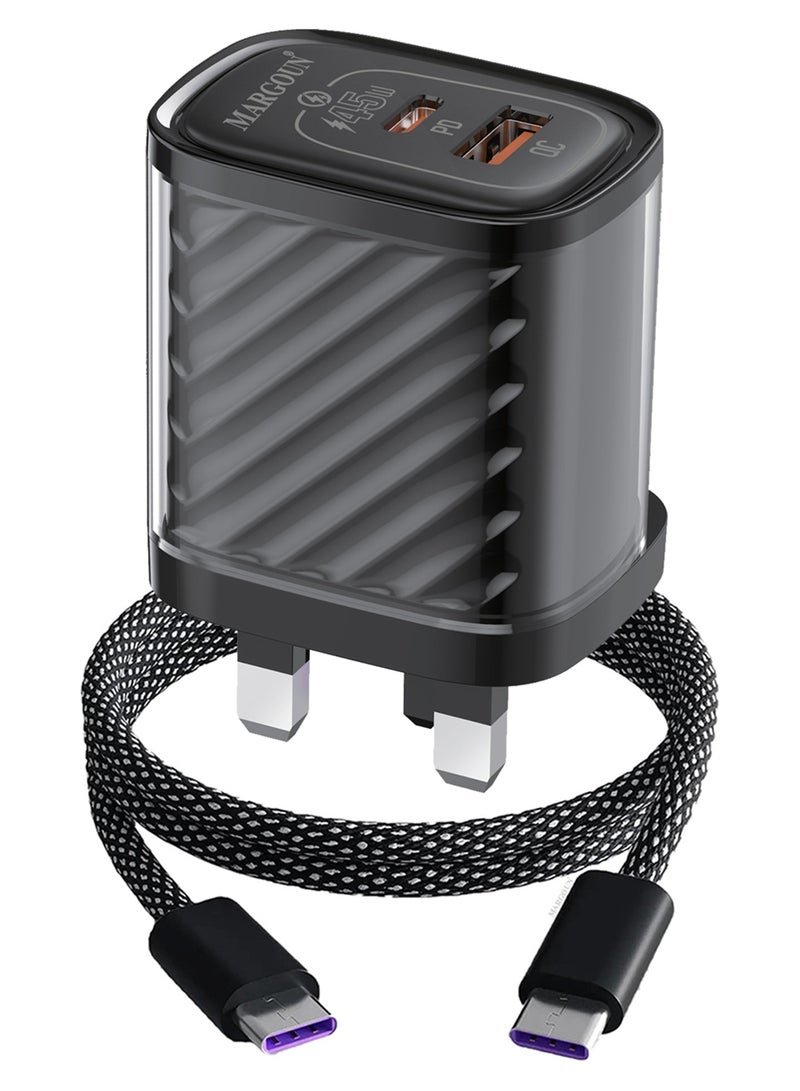 MARGOUN 45W Power Adapter Duo, Dual USB-C & USB-A Ports, PD & QC Super Fast Charging With Cable Type-C for Apple iPhone 15/16/17 Series Black - Image 2