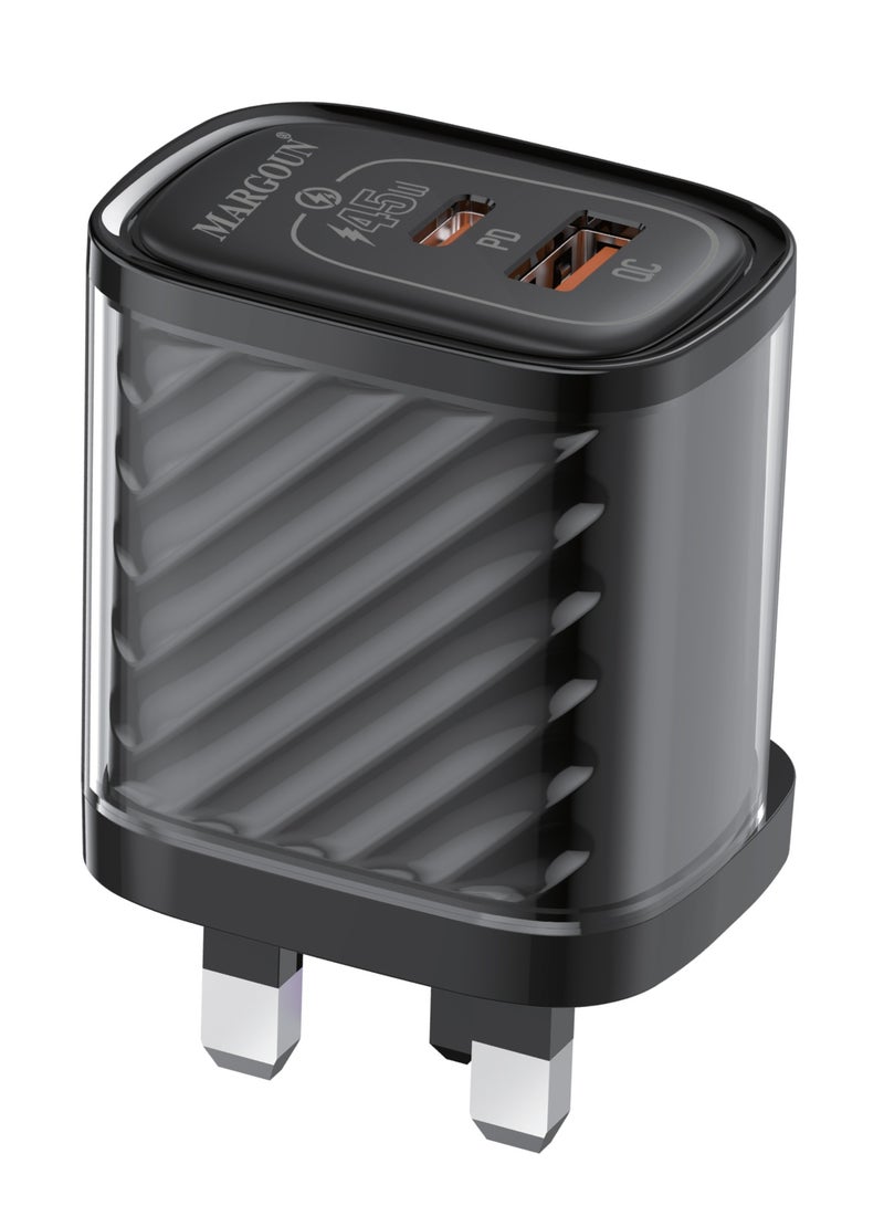 MARGOUN 45W Power Adapter Duo, Dual USB-C & USB-A Ports, PD & QC Super Fast Charging Black - Image 5