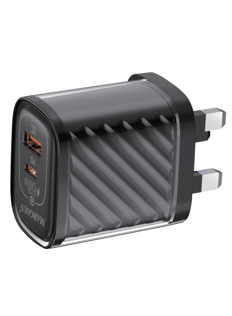 MARGOUN 45W Power Adapter Duo, Dual USB-C & USB-A Ports, PD & QC Super Fast Charging With Cable Type-C for Oneplus 10/11/12/13/14 Series Black - Image 5