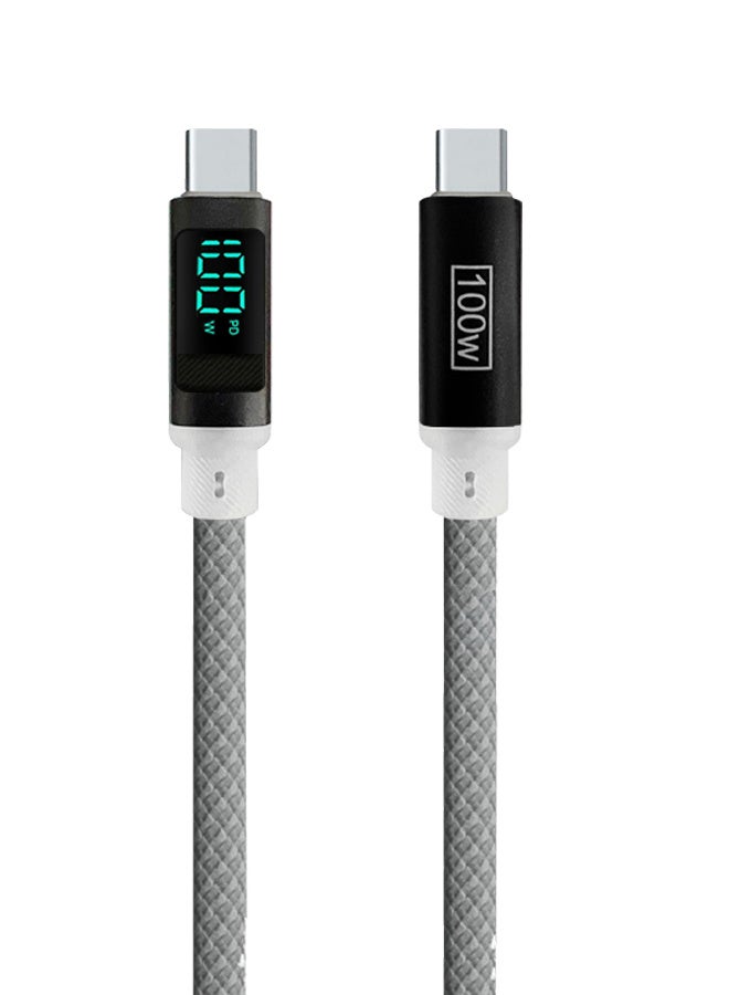 MARGOUN 2Packs 100W Fast Charging Cable USB-C to USB-C Built-in Power Display, PD 3.0 & Durable Braided Design 1M - Light Grey Light Grey-2 - Image 3