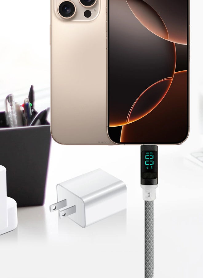 MARGOUN 2Packs 100W Fast Charging Cable USB-C to USB-C Built-in Power Display, PD 3.0 & Durable Braided Design 1M - Light Grey Light Grey-2 - Image 4