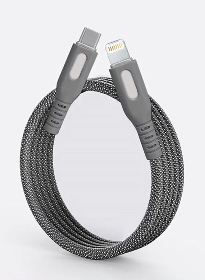 MARGOUN Magnetic USB-C to Lightning Fast Charging Cable (1M) - PD 18W, Snap-On Design, MFi-Certified, Nylon-Braided - Light Grey Light Grey-5 - Image 2