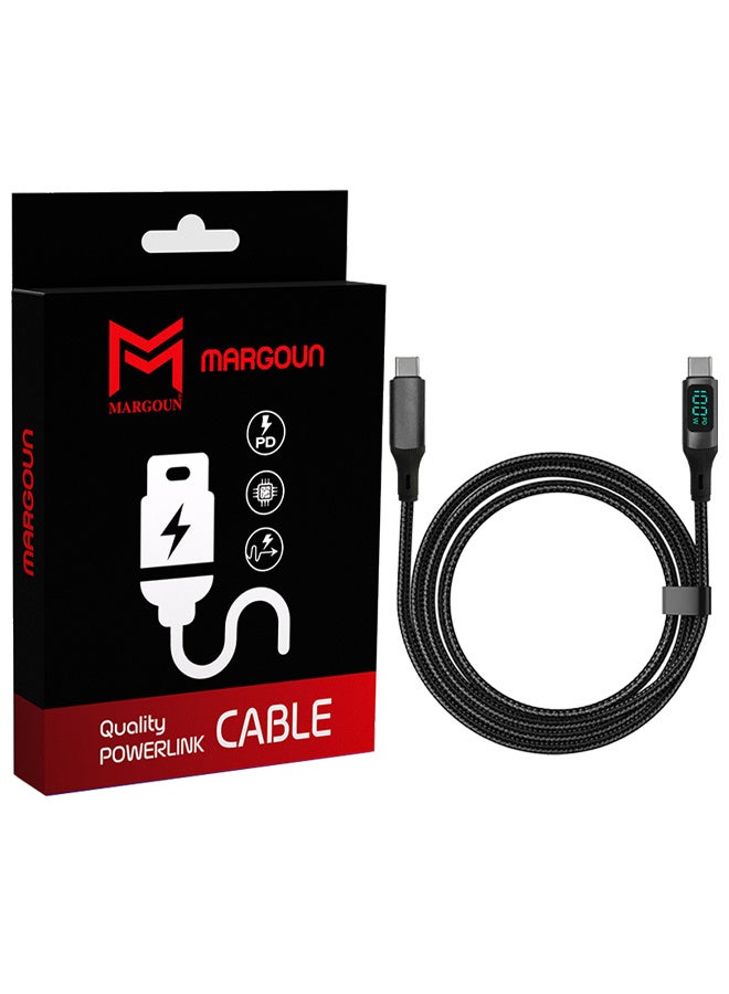 MARGOUN 2Packs 100W Fast Charging Cable USB-C to USB-C - Built-in Power Display, PD 3.0 & Durable Braided Design 1M - Light Grey Black Black-2 - Image 2