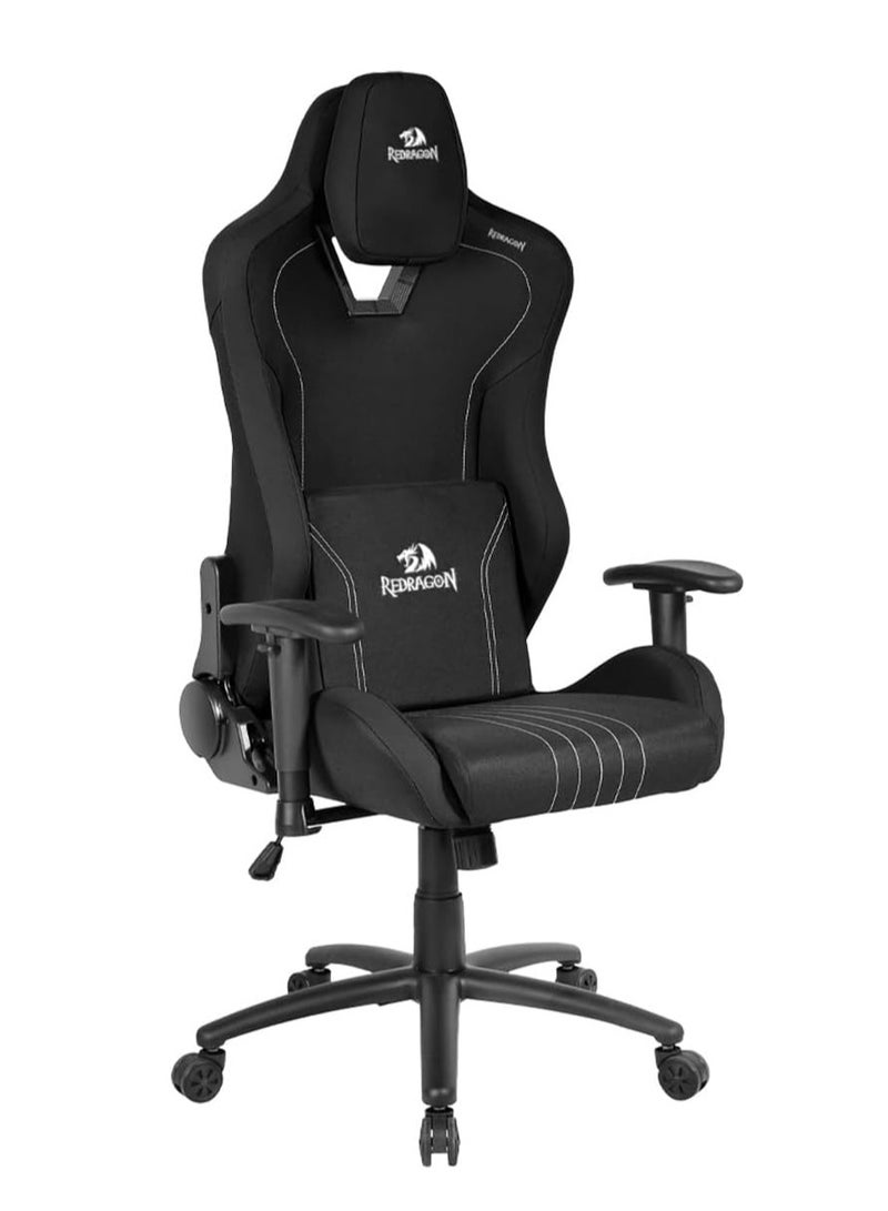 REDRAGON Gaming Chair Heth C313 - Black with White Accents, Ergonomic Design with Premium Fabric, Head and Lumbar Support, 2D Adjustable Armrests, Sturdy Metal Frame, 180° Reclining Seat, 350mm Metal Base and 55mm Smooth PU Wheels - Holds up to 130kg, Ideal for Gaming, Studying and Long Working - Image 1