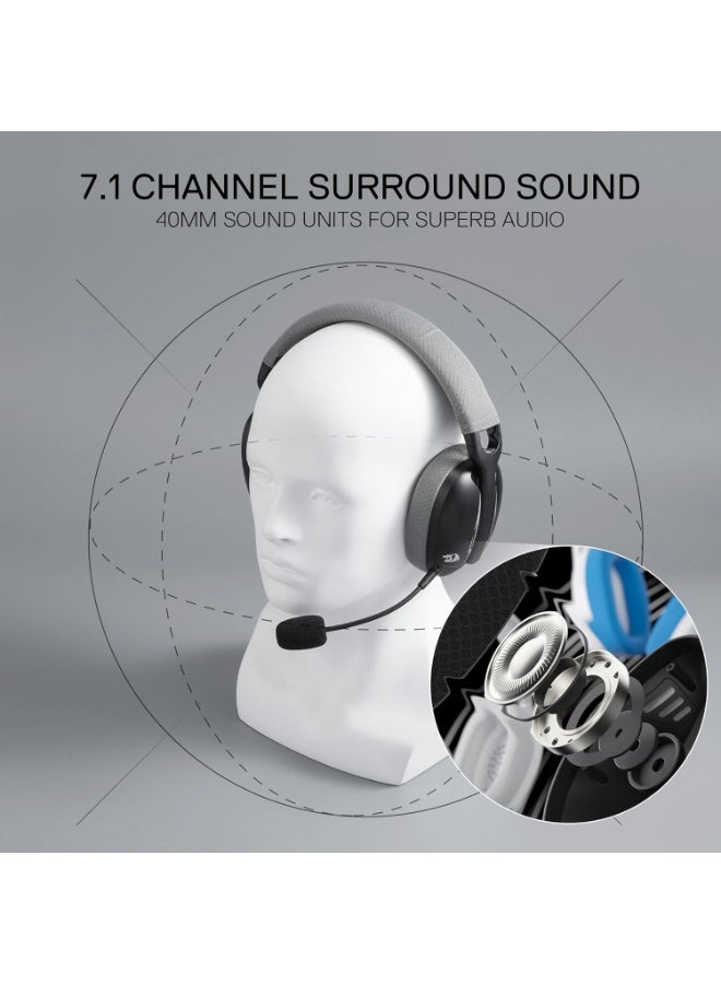 ريدراجون سماعة ألعاب لاسلكية بإضاءة زرقاء 3 أوضاع H878 - خفيفة الوزن - صوت محيطي 7.1 - محركات 40MM - ميكروفون قابل للفصل - متعددة المنصات للكمبيوتر، PS5/4/3، سويتش، موبايل - Image 2