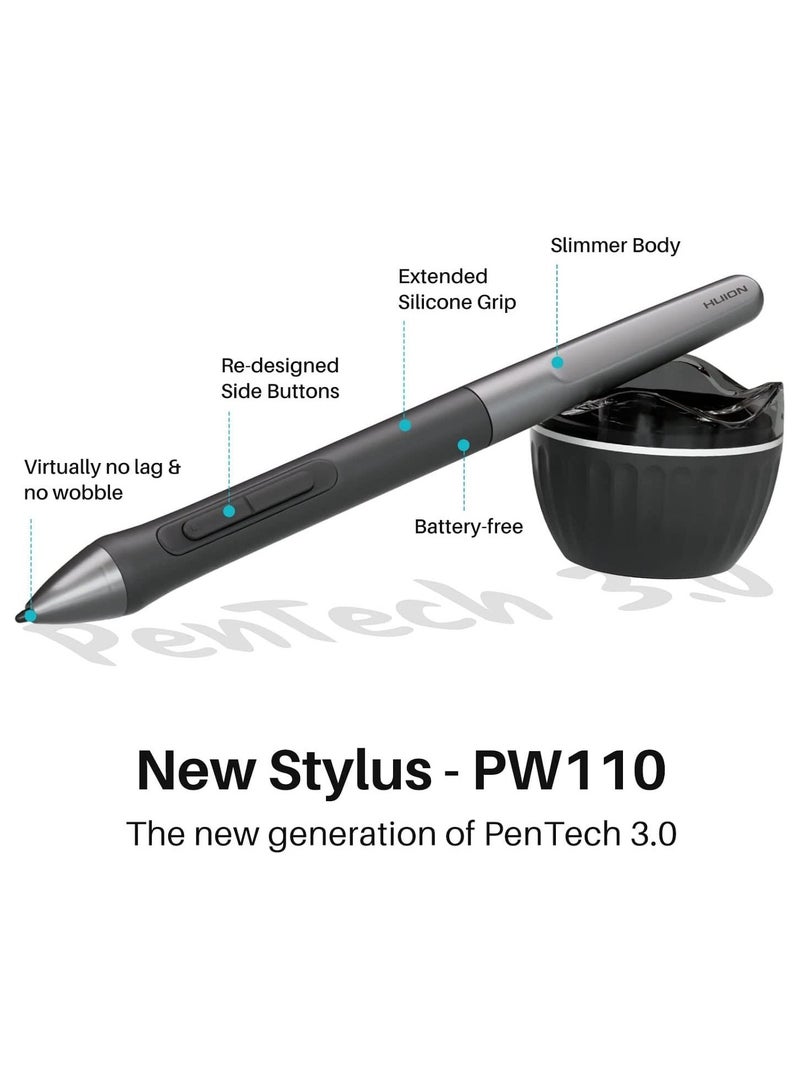 هيون Inspiroy 2 Large Drawing Tablet with Scroll Wheel 3-Set 8 Customized Keys Battery-Free Stylus for Digital Art, Design, Sketch, 10x6inch Graphics Tablet Works with Mac, PC & Mobile, Black - Image 4