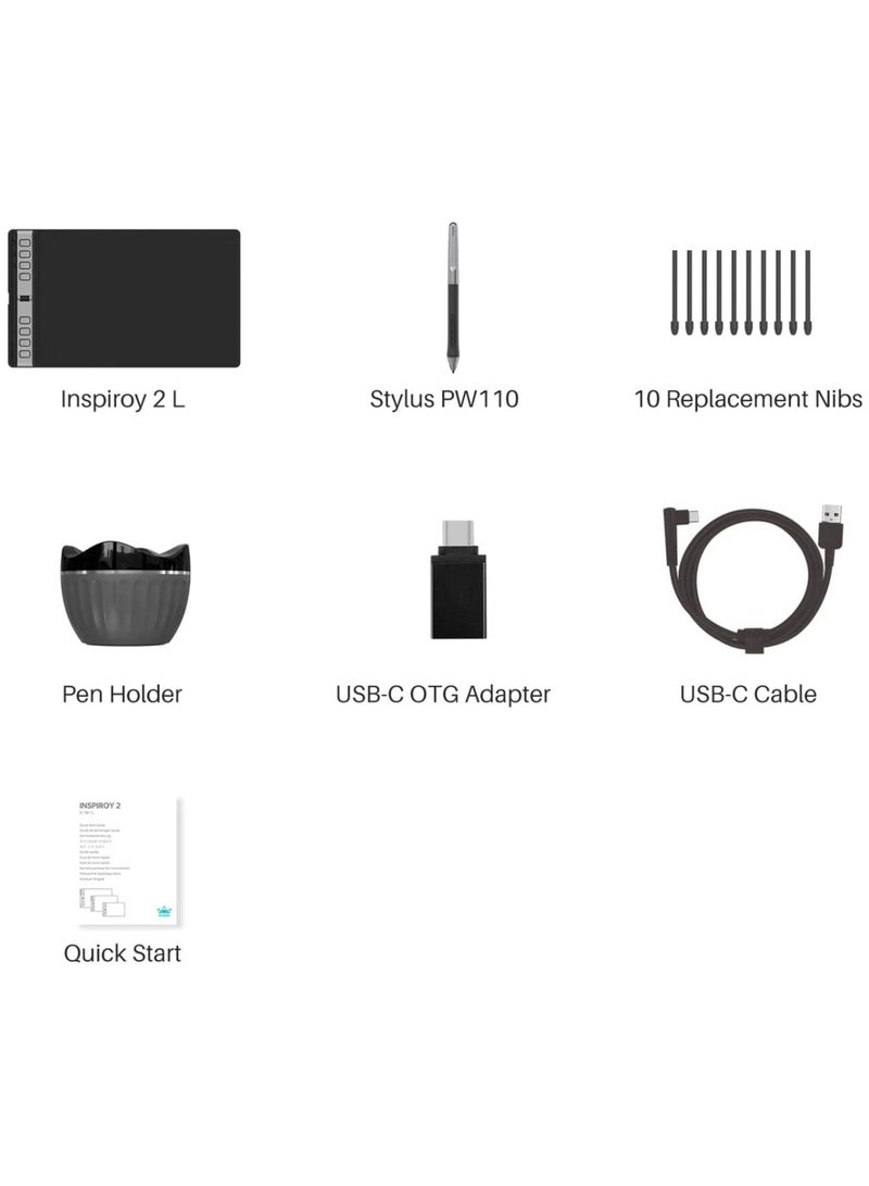 هيون Inspiroy 2 Large Drawing Tablet with Scroll Wheel 3-Set 8 Customized Keys Battery-Free Stylus for Digital Art, Design, Sketch, 10x6inch Graphics Tablet Works with Mac, PC & Mobile, Black - Image 2
