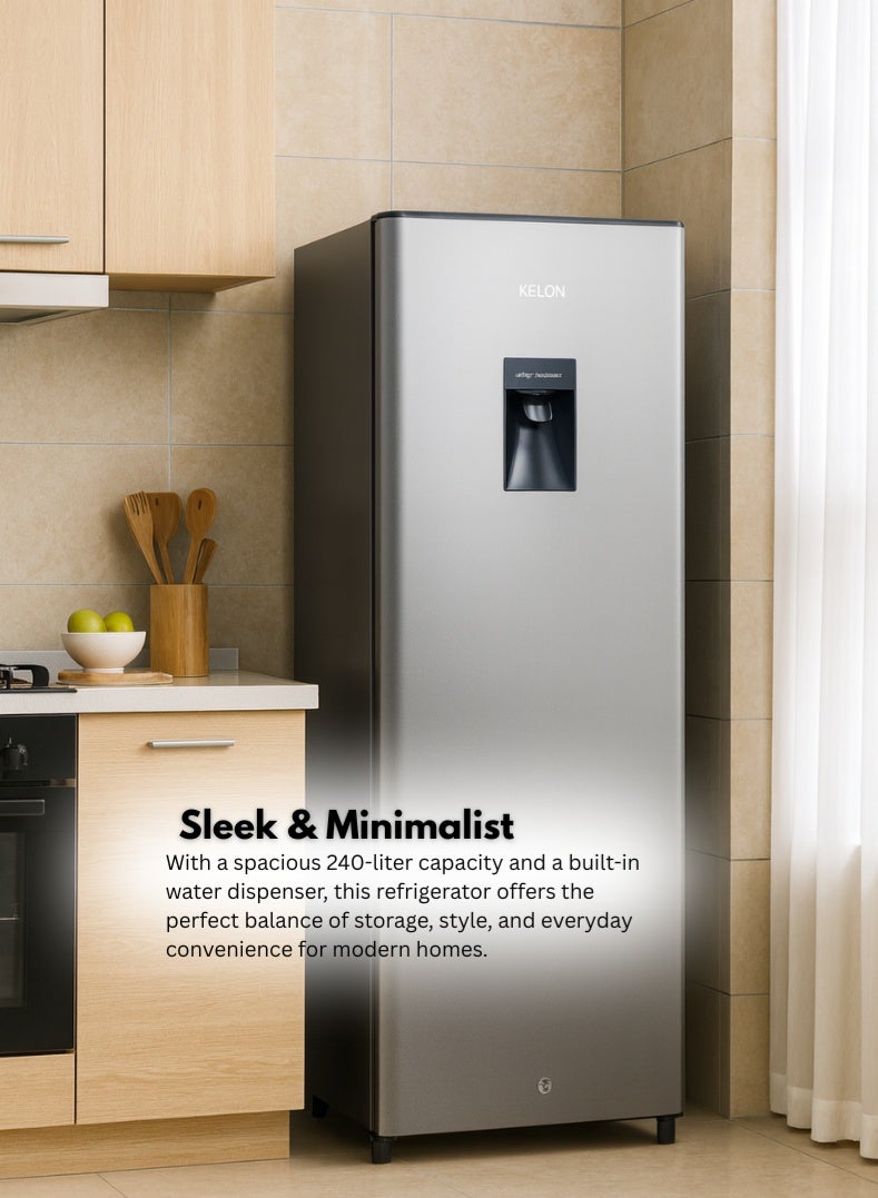 KELON 240 Liters Single Door Refrigerator with Built-in Water Dispenser, Compact Energy Efficient Fridge for Home, Office, or Apartment – Spacious Storage with Glass Shelves, Large Vegetable Crisper, Low Noise Operation, Eco-Friendly Cooling Technology, Durable Silver Finish – Model KRS-24DRS KRS-24DRS Silver - Image 2