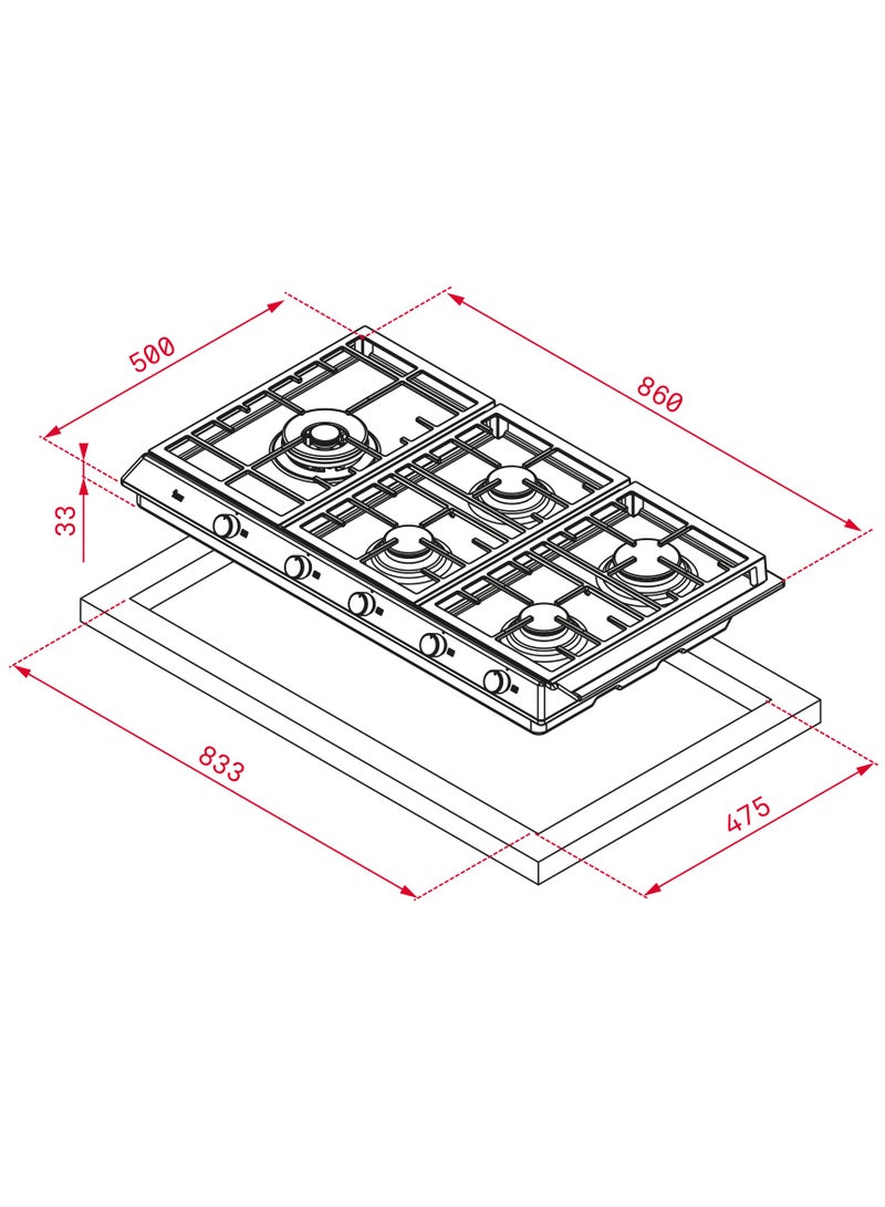 تيكا تكا EX 90.1 5G AI AL DR CI BUT موقد غاز 90 سم مع 5 شعلات عالية الكفاءة وشبكات حديد الزهر - صنع في أوروبا - Image 2