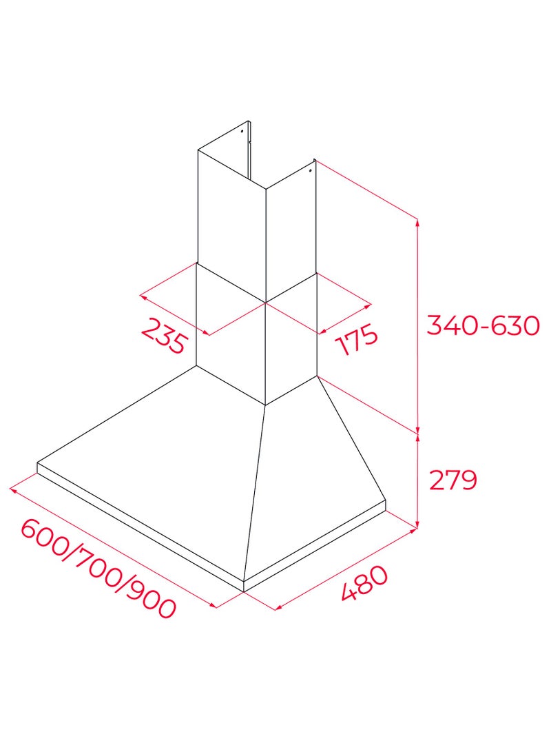 تيكا تكا 60 سم شفاط حائط مع محرك توربيني مزدوج بقوة 105 واط من الفولاذ المقاوم للصدأ - Image 4