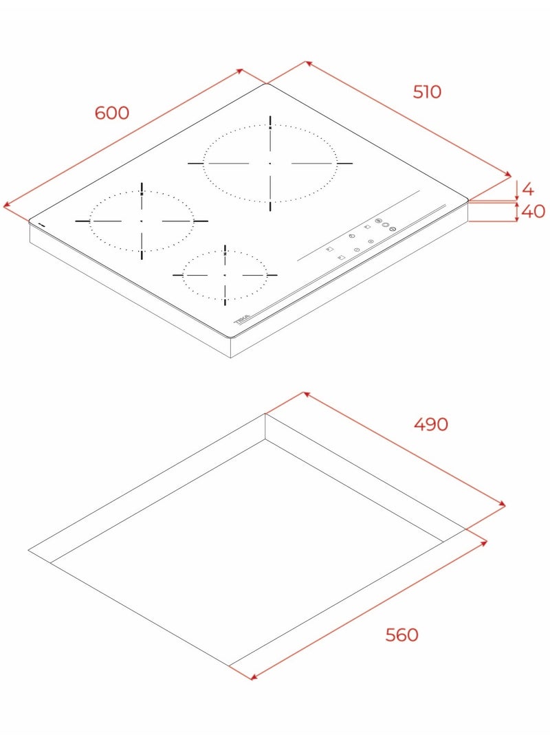 TEKA TBC 63632 TTC 60cm Electric Hob With 3 Cooking Zones And Frontal Touch Control - Made in Europe 112530007 Black - Image 5