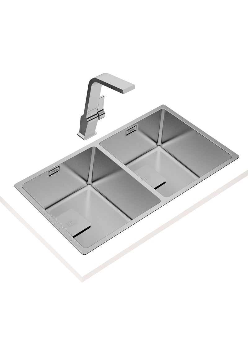 TEKA Stainless Steel Kitchen Sink with Two Bowls and 3-in-1 Installation Options: Undermount, Top, or Flush with Easy Clean Radius R15 Corners and 200 mm Deep Bowls FlexLinea RS15 2B 740 Stainless Steel 740 mmcm - Image 4