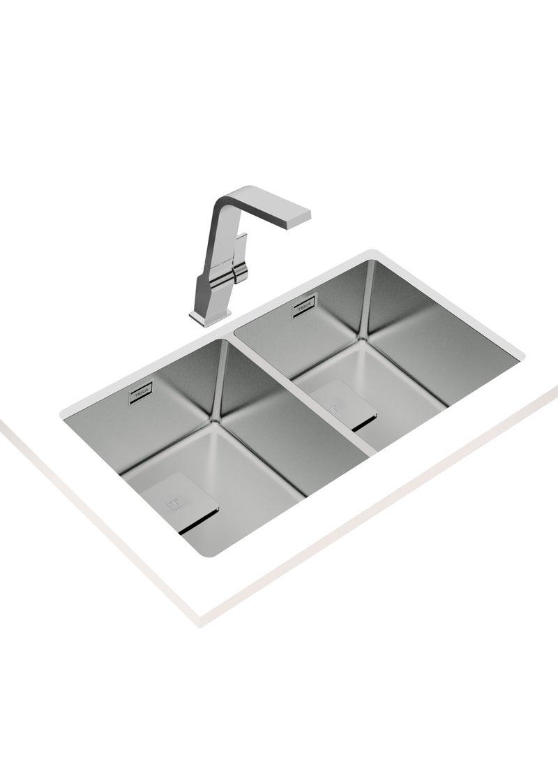 TEKA Stainless Steel Kitchen Sink with Two Bowls and 3-in-1 Installation Options: Undermount, Top, or Flush with Easy Clean Radius R15 Corners and 200 mm Deep Bowls FlexLinea RS15 2B 740 Stainless Steel 740 mmcm - Image 5