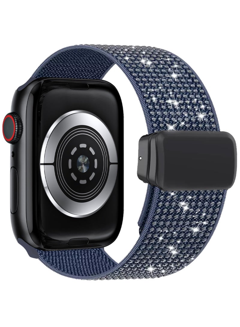 MARGOUN 38mm 40mm 41mm 42mm(Series 10) Elastic Band for Apple Watch Series 1-9, SE & Ultra - Rhinestone Sparkle Watch Band Dark Blue-1 - Image 1