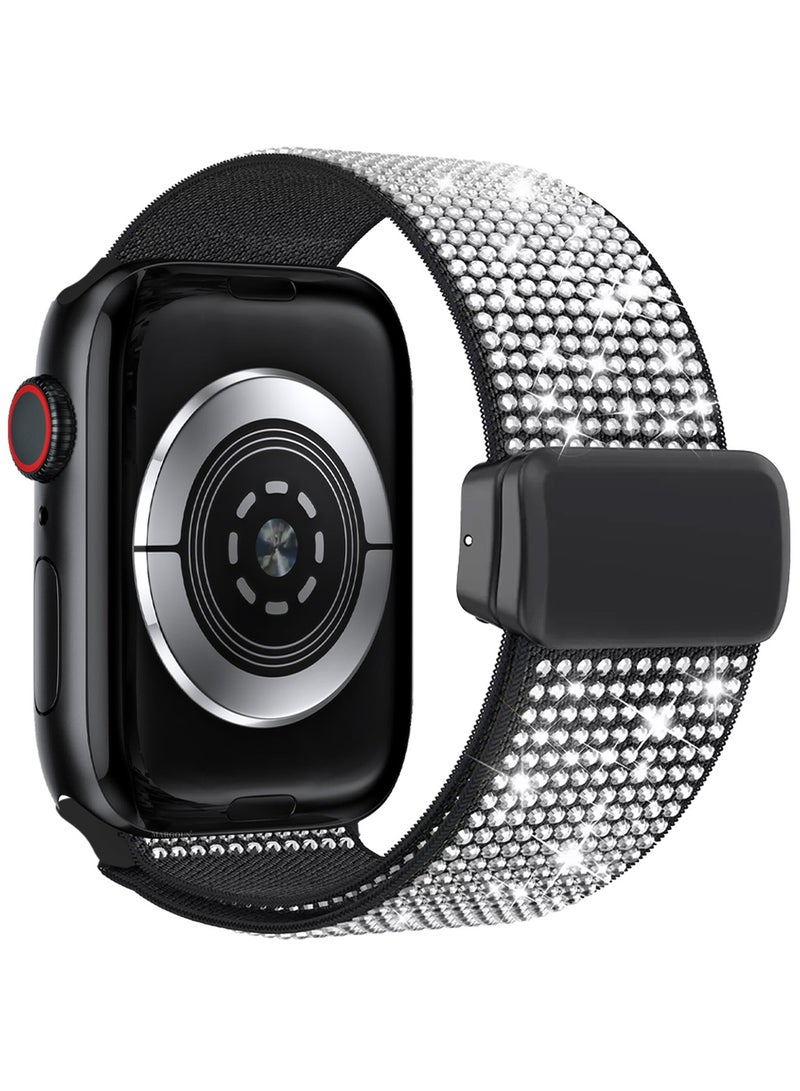 MARGOUN 38mm 40mm 41mm 42mm(Series 10) Elastic Band for Apple Watch Series 1-9, SE & Ultra - Rhinestone Sparkle Watch Band Black-1 - Image 1