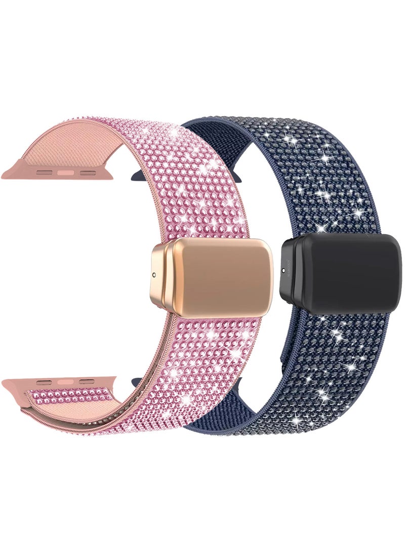 MARGOUN 2Packs 38mm 40mm 41mm 42mm(Series 10) Elastic Band for Apple Watch Series 1-9, SE & Ultra - Rhinestone Sparkle Watch Band Multicolour-3 - Image 1