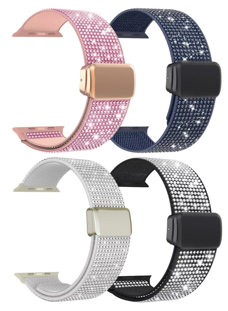MARGOUN 4Packs 44mm 45mm 49mm Elastic Band for Apple Watch Series 1-9, SE & Ultra - Rhinestone Sparkle Watch Band Multicolour-7 - Image 1
