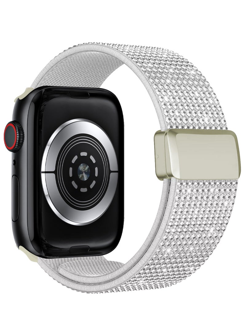 MARGOUN 44mm 45mm 49mm Elastic Band for Apple Watch Series 1-9, SE & Ultra - Rhinestone Sparkle Watch Band White-2 - Image 1