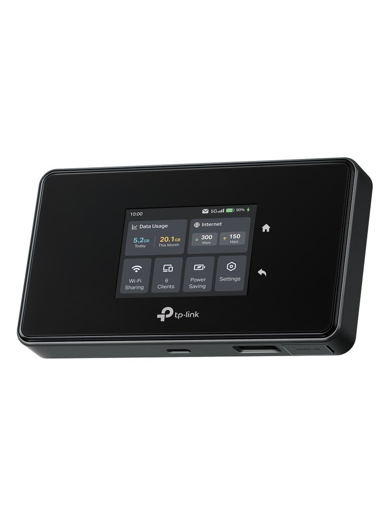 TP-LINK M8550 5G LTE Mobile Wi-Fi Router - Up to 3.4Gbps, Tri-Band Wi-Fi 6E AXE3600, Nano SIM Card Slot, Gigabit WAN/LAN, 4680mAh Battery, Touch Screen, Wire guard, Up to 64 Devices black - Image 1