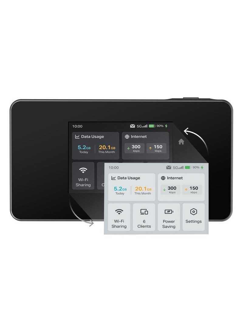 TP-LINK M8550 5G LTE Mobile Wi-Fi Router - Up to 3.4Gbps, Tri-Band Wi-Fi 6E AXE3600, Nano SIM Card Slot, Gigabit WAN/LAN, 4680mAh Battery, Touch Screen, Wire guard, Up to 64 Devices black - Image 3